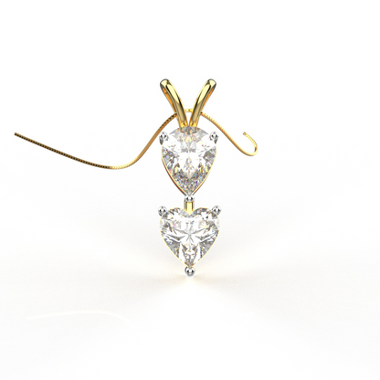 Avarta Jewellery 18k Gold Moissanite Solitaire Heart & Pear Pendant
