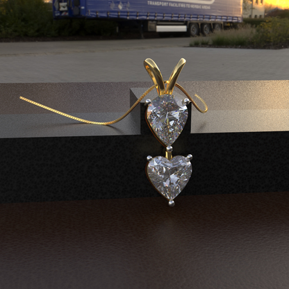 Avarta Jewellery 18k Gold Moissanite Solitaire Heart & Pear Pendant
