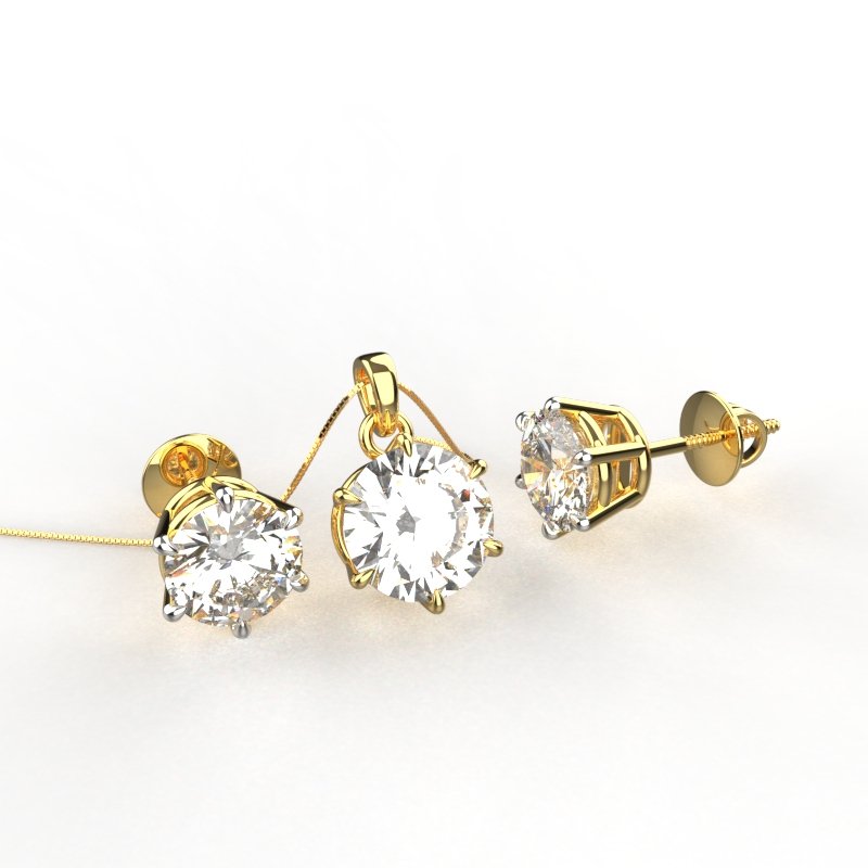 Avarta Jewellery Sterling Silver Solitaire Pendant Set With Gold Polish Main image