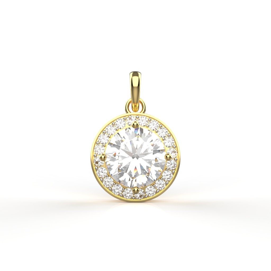 Avarta Jewellery 18k Gold 2 Carat Moissanite Solitaire Halo Pendant For Girls &amp; Women