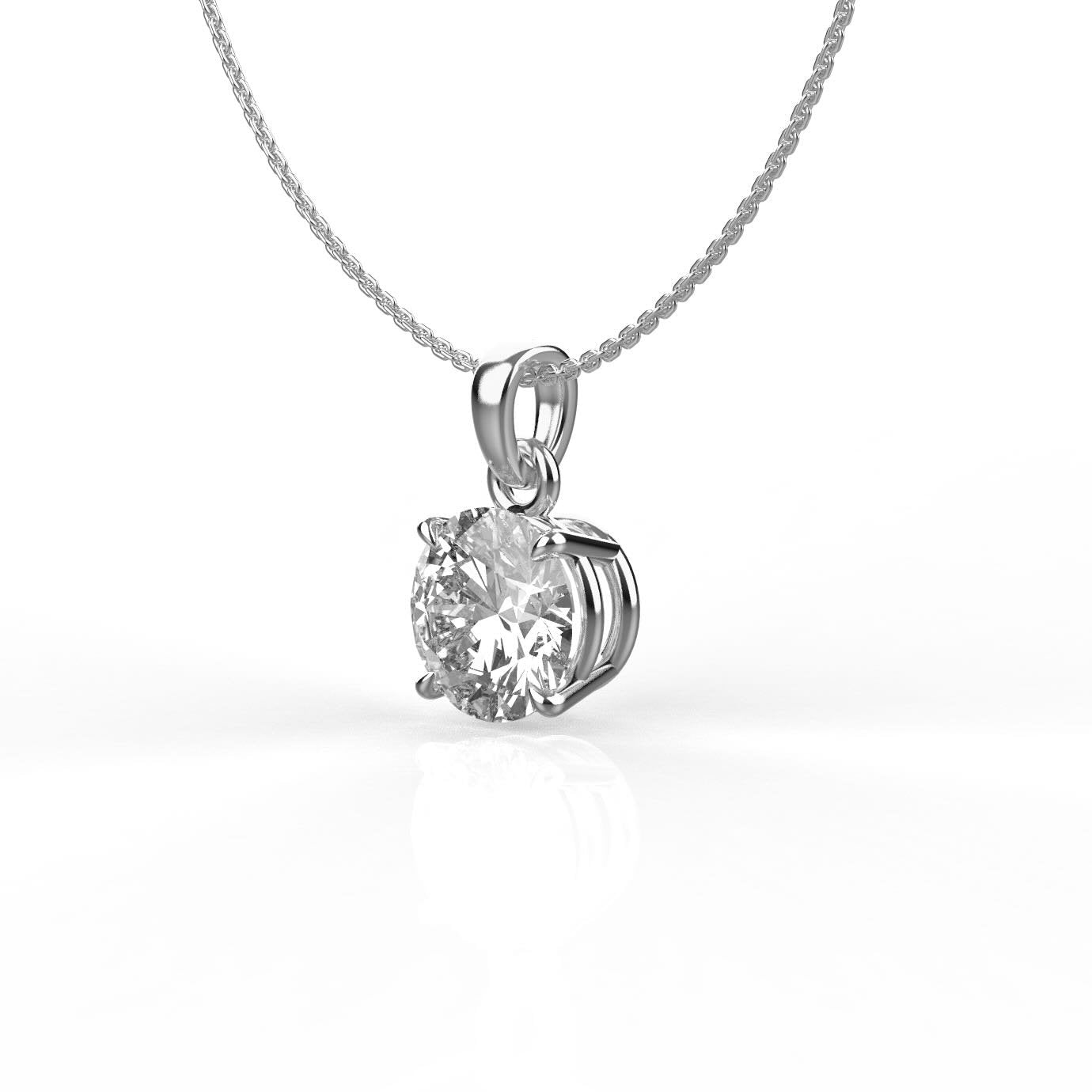 Avarta Sterling Silver 1 Carat Solitaire Pendant With Chain in White Gold Polish