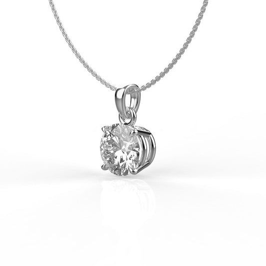 Avarta Sterling Silver 1 Carat Solitaire Pendant With Chain in White Gold Polish