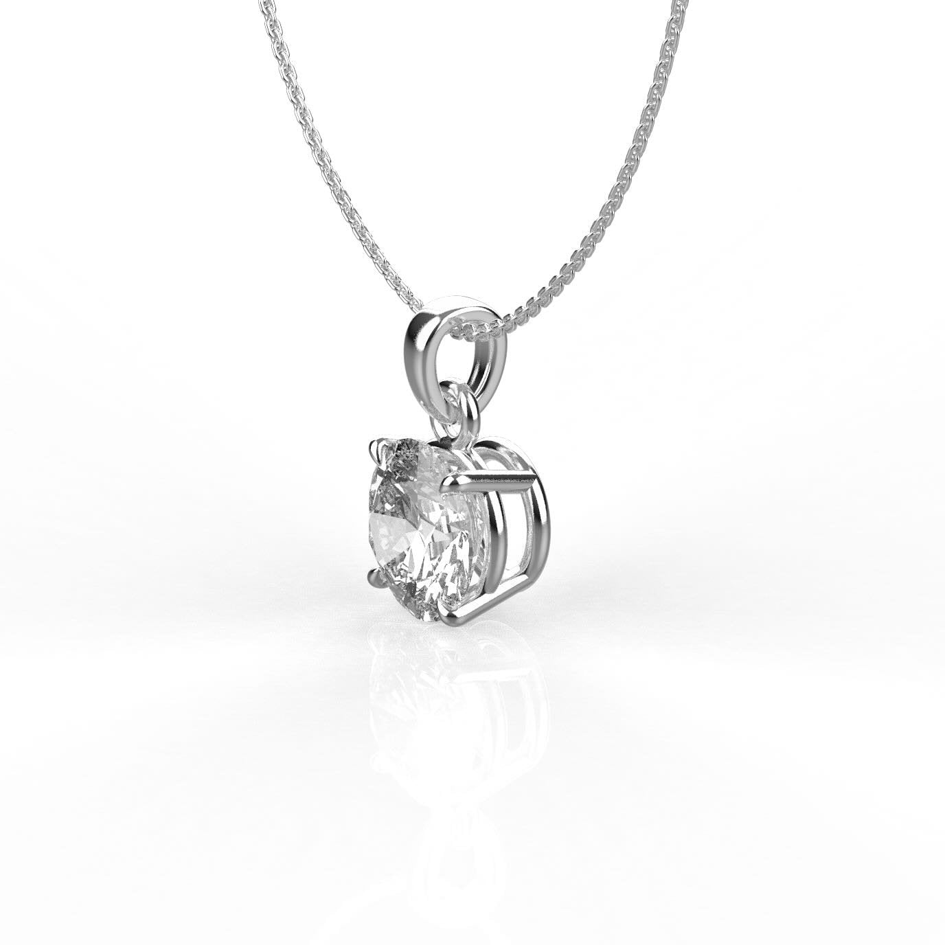 Avarta Sterling Silver 1 Carat Solitaire Pendant With Chain in White Gold Polish