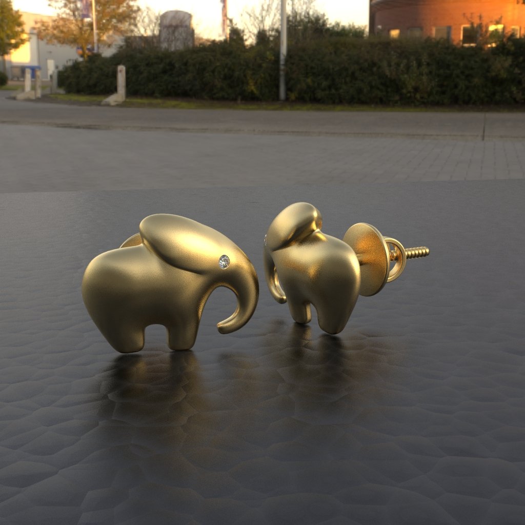 Avarta 18k Yellow Gold Elephant Diamond Stud Earrings for Kids, Girls &amp; Women