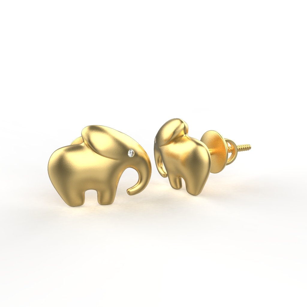 Avarta 18k Yellow Gold Elephant Diamond Stud Earrings for Kids, Girls &amp; Women