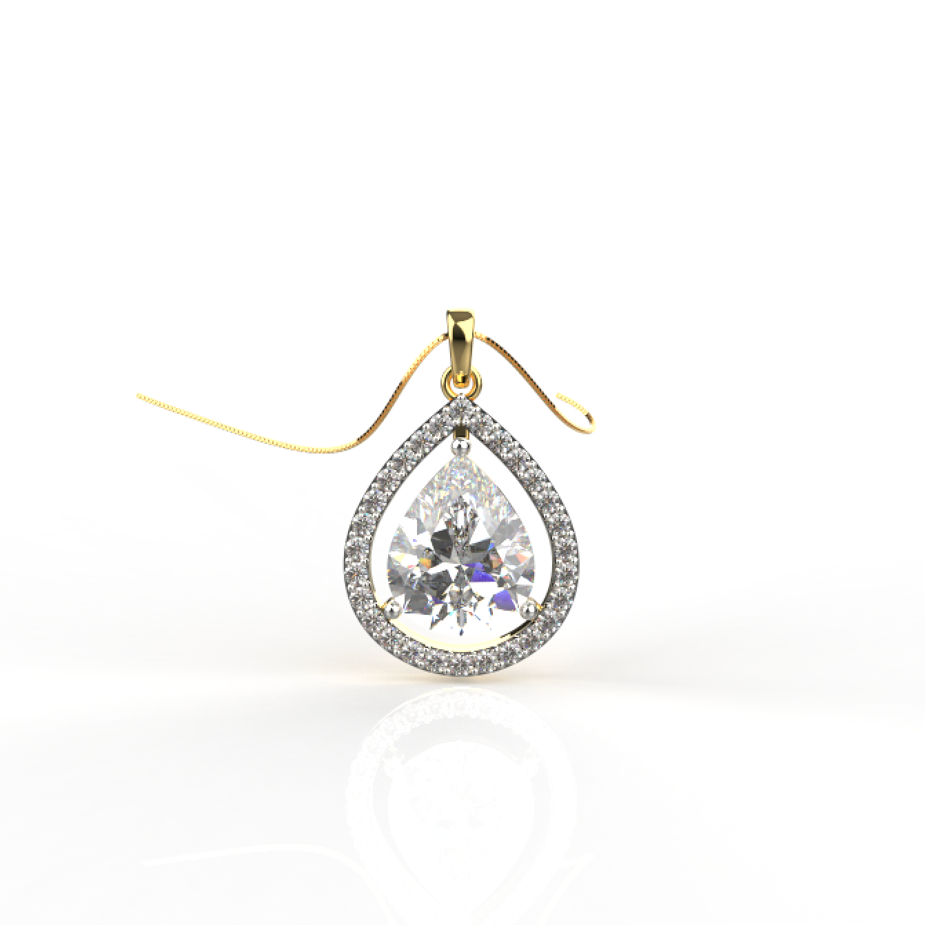 Avarta Sterling Silver Pear Solitaire Halo Pendant With Chain in Gold Polish