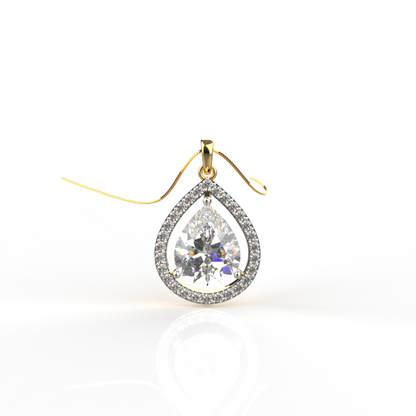 Avarta Sterling Silver Pear Solitaire Halo Pendant With Chain in Gold Polish