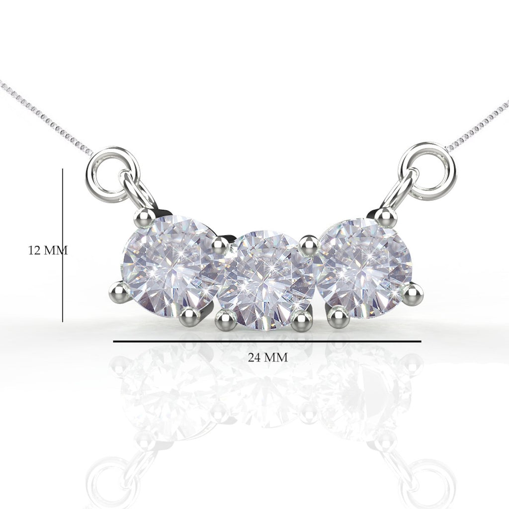 Avarta Sterling Silver 3 Carat Solitaire Pendant With Chain For Girls &amp; Women