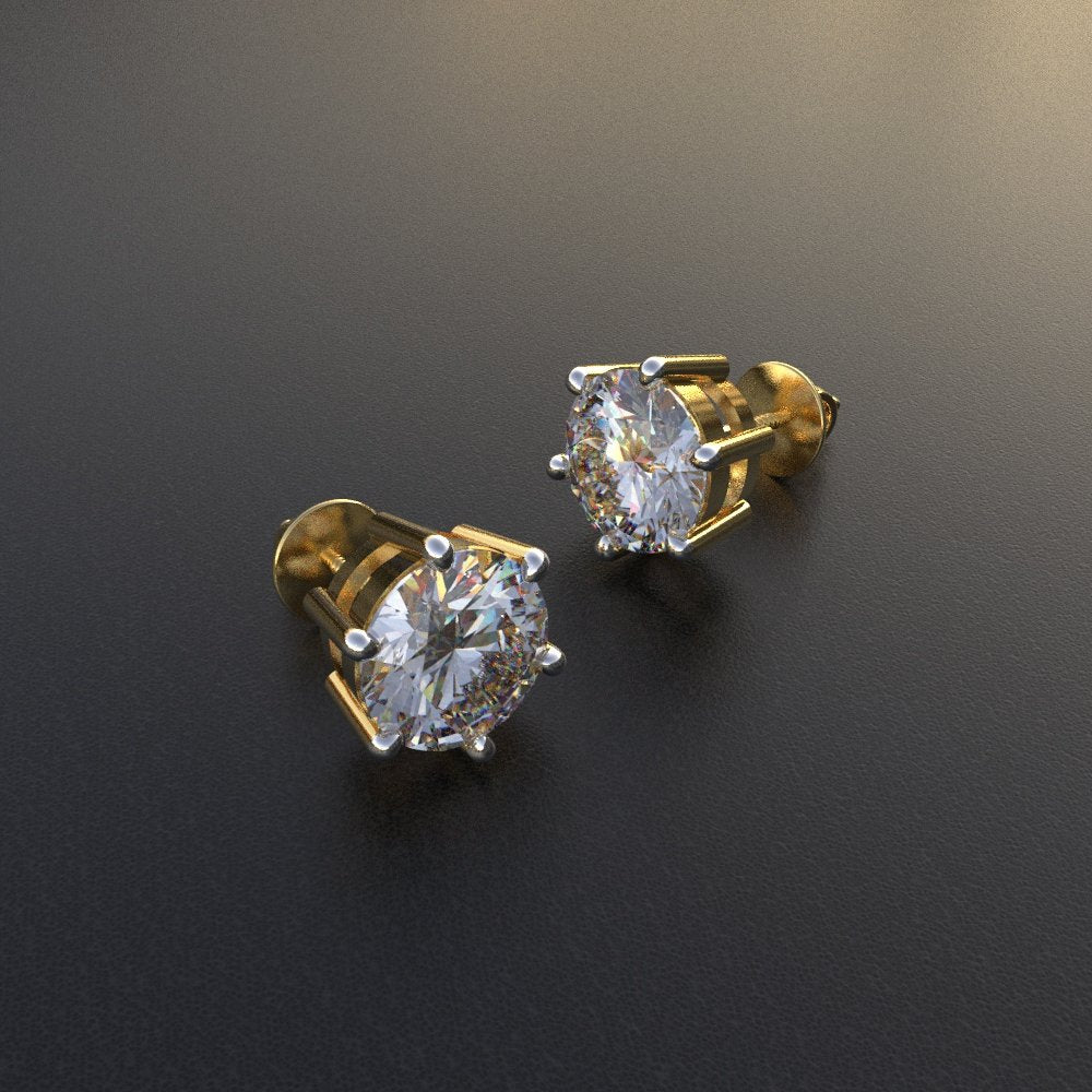 Avarta 18k Gold 2 Carat Each Lab Grown Diamond Solitaire Studs Earrings