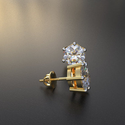 Avarta 18k Gold 2 Carat Each Lab Grown Diamond Solitaire Studs Earrings