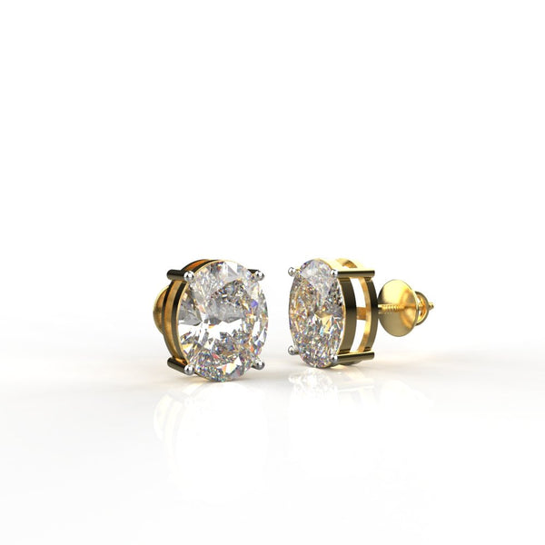 Avarta 18k Gold 2.50 Carat Each Oval Moissanite Solitaire Stud Earrings