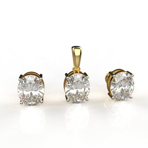 Avarta 18k Gold 2.50 Carat Each Oval Lab Grown Diamond Solitaire Pendant Set