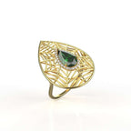 Avarta Jewellery 18k Gold Emerald &amp; Diamond Jali Ring With Certified IJ-SI Diamonds For Girls &amp; Women