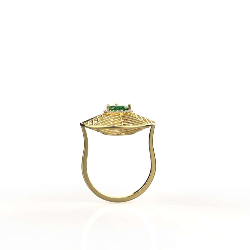 Avarta Jewellery 18k Gold Emerald &amp; Diamond Jali Ring With Certified IJ-SI Diamonds For Girls &amp; Women