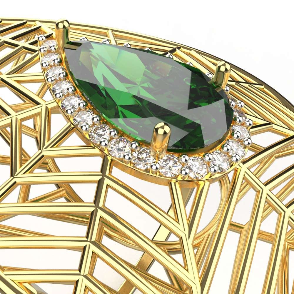 Avarta Jewellery 18k Gold Emerald &amp; Diamond Jali Ring With Certified IJ-SI Diamonds For Girls &amp; Women