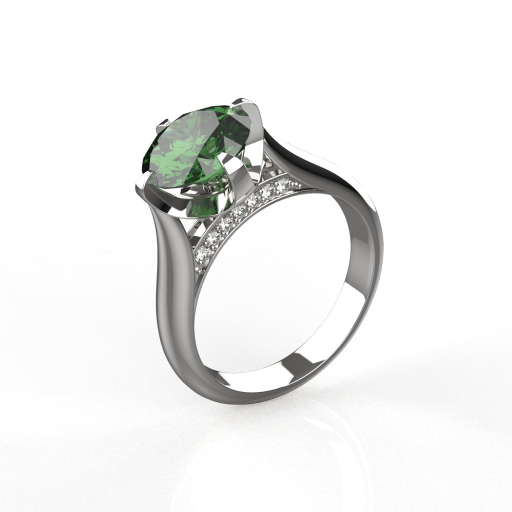 Avarta Jewellery Sterling Silver Emerald Ring With Diamonds For Girls &amp; Wemen Main image