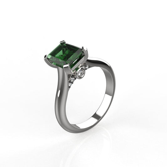 Avarta Jewellery Sterling Silver Faux Emerald Ring With Diamonds For Girls &amp; Women