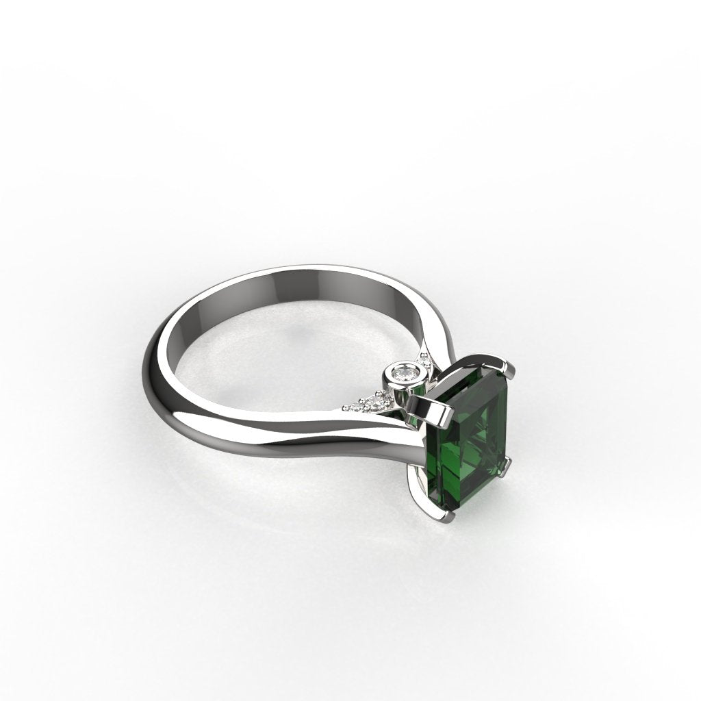 Avarta Jewellery Sterling Silver Faux Emerald Ring With Diamonds For Girls &amp; Women