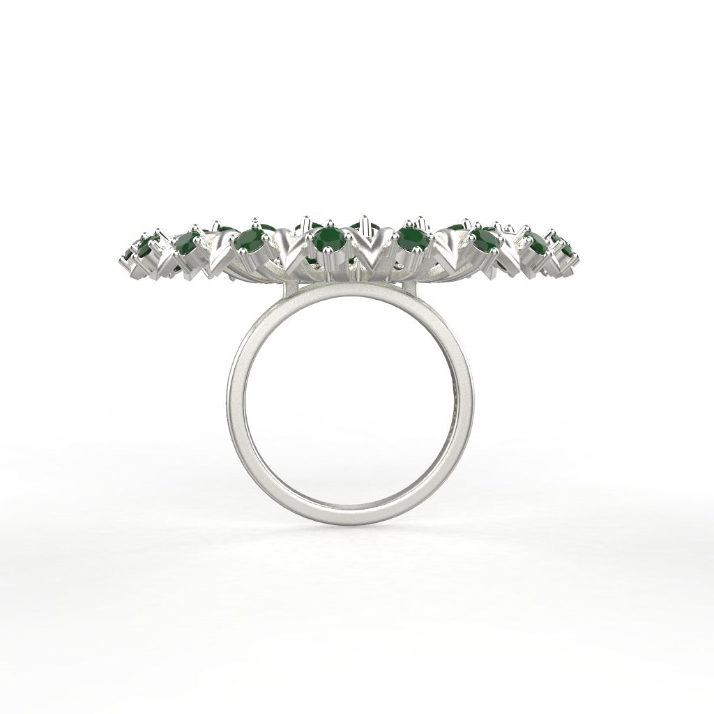 Avarta Jewellery Sterling Silver Ring With Synthetic Emerald &amp; American Diamonds For Girls &amp; Wemen