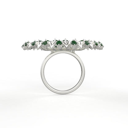 Avarta Jewellery Sterling Silver Ring With Synthetic Emerald &amp; American Diamonds For Girls &amp; Wemen