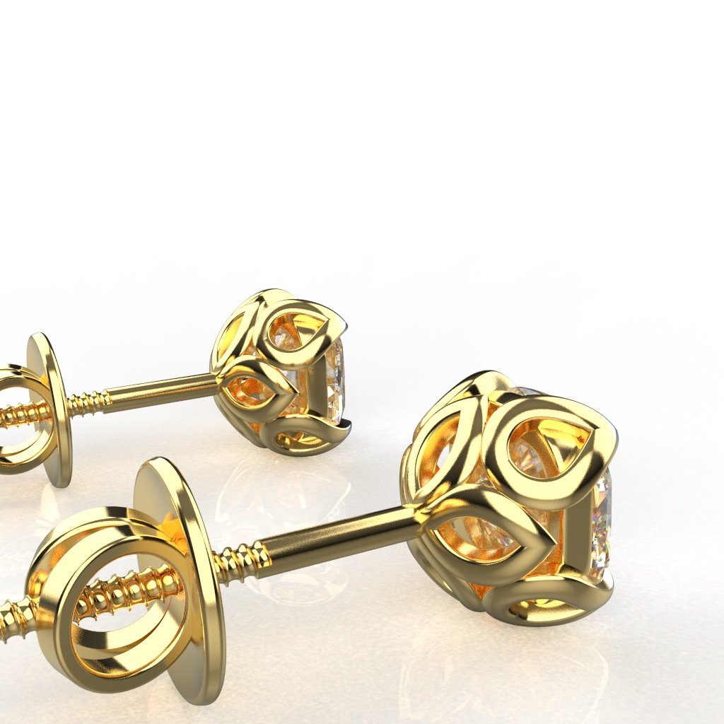 Avarta Jewellery 18k Gold 75 Cents each Cushion Moissanite Solitaire Studs