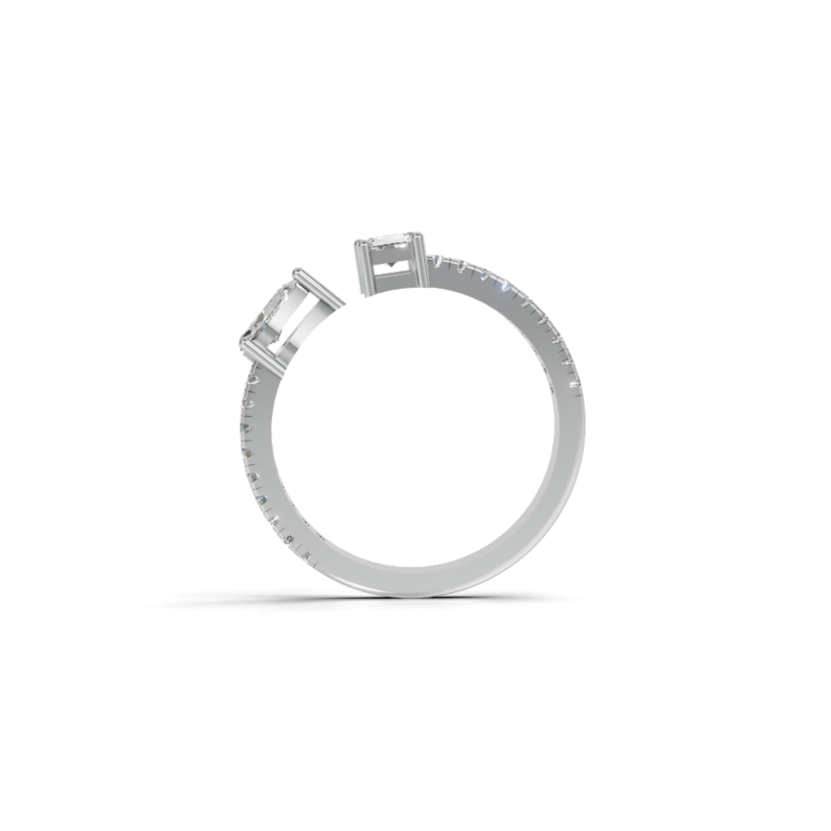 Avarta Sterling Silver Toi-Et-Moi Pear Emerald Cut Moissanite Ring