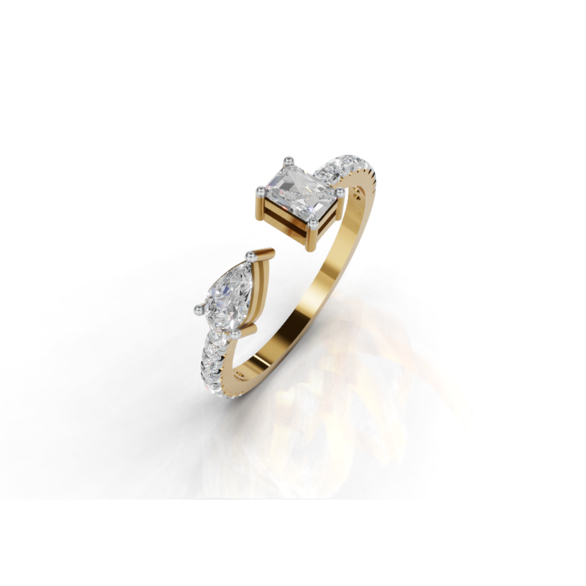 Avarta Sterling Silver Toi-Et-Moi Pear Emerald Cut Moissanite Ring