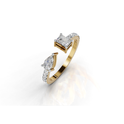 Avarta Sterling Silver Toi-Et-Moi Pear Emerald Cut Moissanite Ring