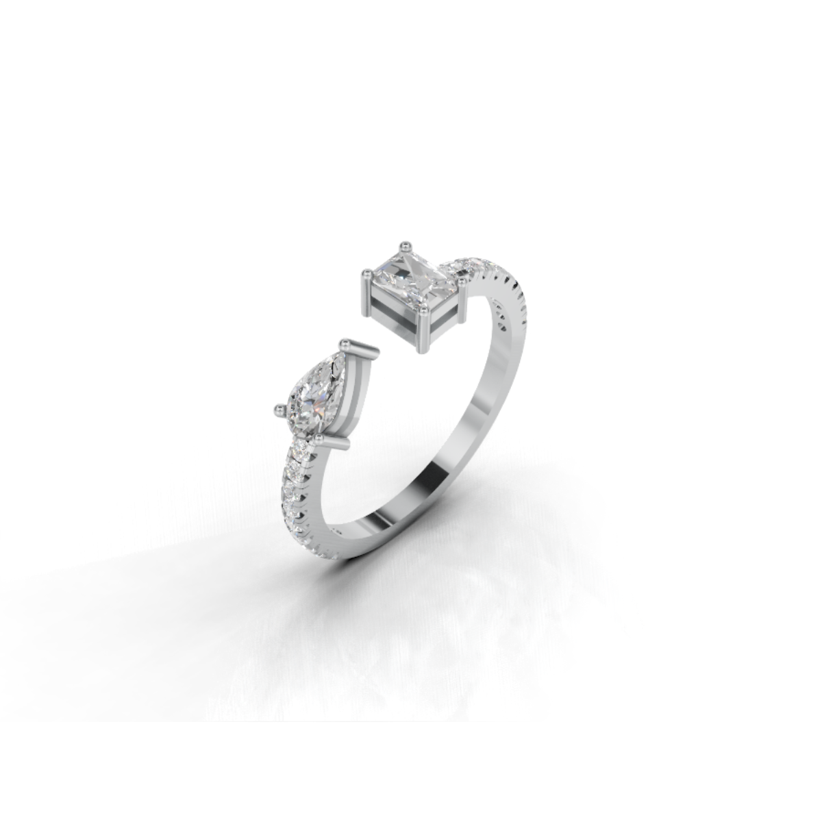 Avarta Sterling Silver Toi-Et-Moi Pear Emerald Cut Moissanite Ring