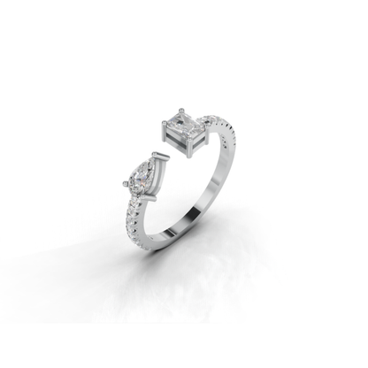 Avarta Sterling Silver Toi-Et-Moi Pear Emerald Cut Moissanite Ring