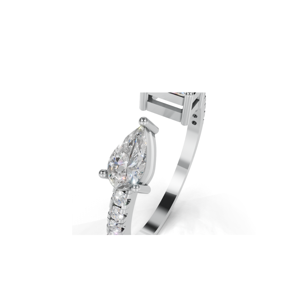 Avarta Sterling Silver Toi-Et-Moi Pear Emerald Cut Moissanite Ring