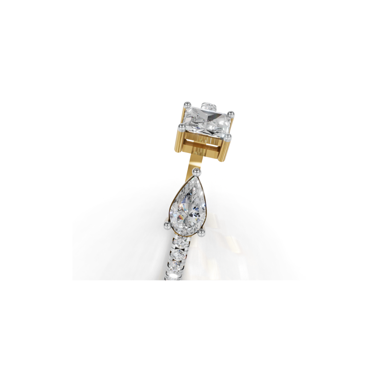 Avarta Sterling Silver Toi-Et-Moi Pear Emerald Cut Moissanite Ring