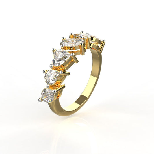 Multi Shape Lab Grown Diamond Half Eternity Band | 14K & 18K Gold Stacking Ring