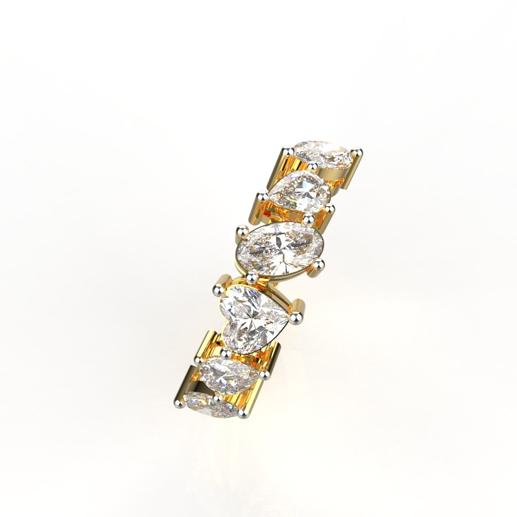 Multi Shape Lab Grown Diamond Half Eternity Band | 14K & 18K Gold Stacking Ring