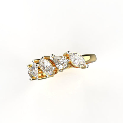 Multi Shape Lab Grown Diamond Half Eternity Band | 14K & 18K Gold Stacking Ring