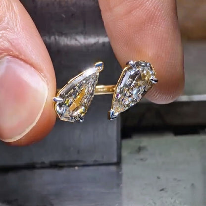 Toi et Moi Step-Cut Pear Moissanite Ring | 9K, 14K, 18K Gold