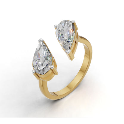 Toi et Moi Step-Cut Pear Moissanite Ring | 9K, 14K, 18K Gold