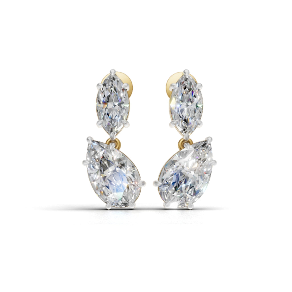 Royal Pear Drop Earrings | 3.5ct Pear & 1.25ct Marquise Moissanite – Certified & Hallmarked Gold
