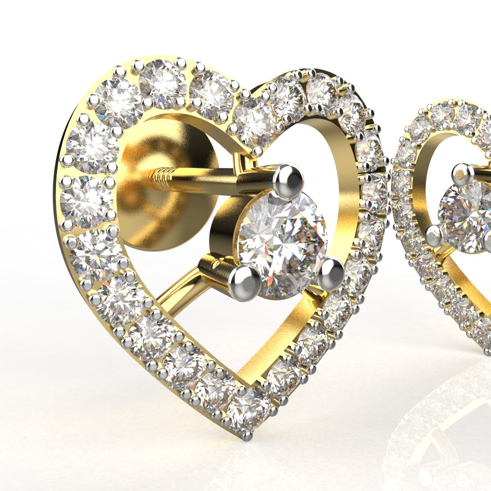 Avarta Jewellery Gold Heart Diamond Studs Earrings