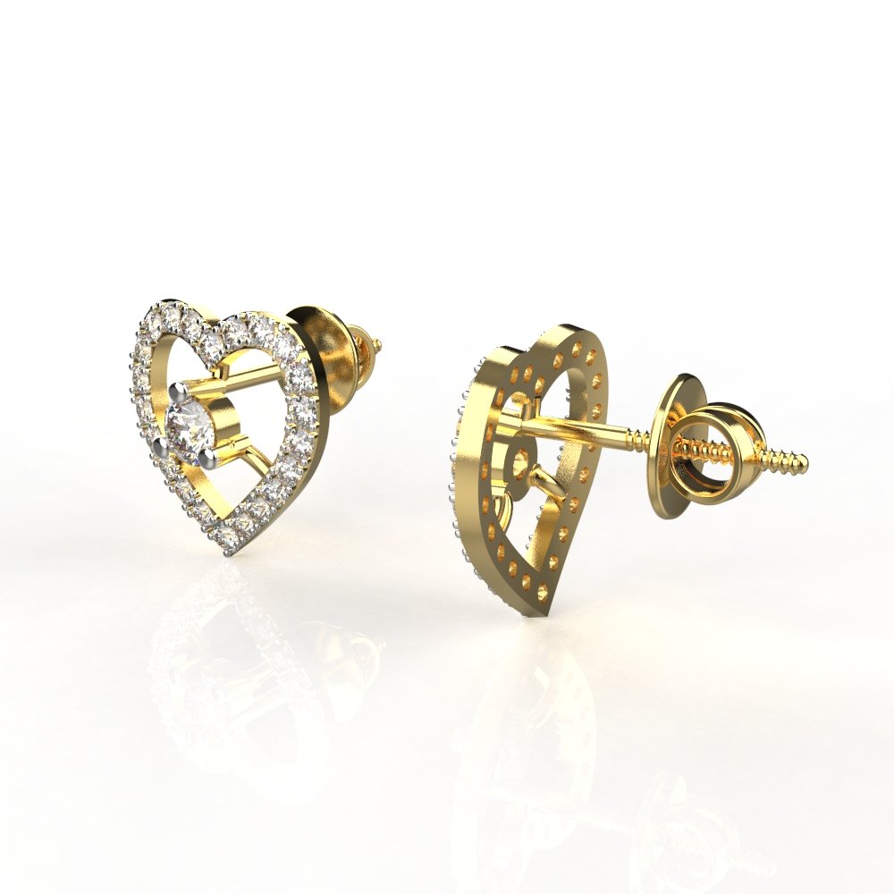 Avarta Jewellery Gold Heart Diamond Studs Earrings