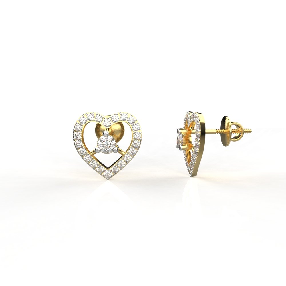 Avarta Jewellery Gold Heart Diamond Studs Earrings