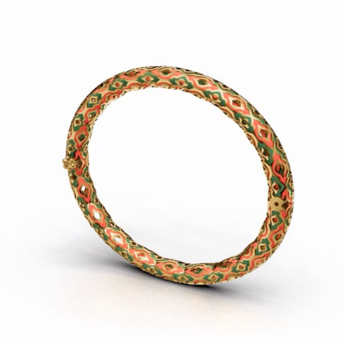 Royal Red Green Enamel Bangle | Handcrafted Temple Inspired Jewelry Sterling Silver Bangle - Single Pcs