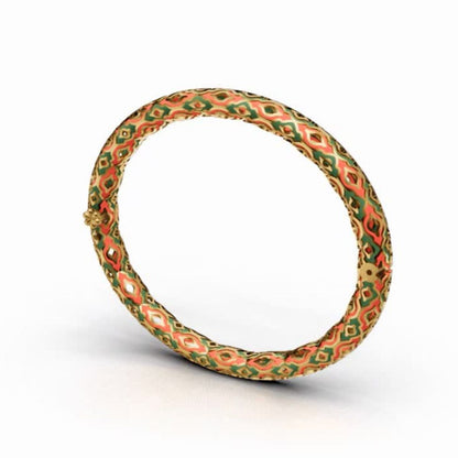 Royal Red Green Enamel Bangle | Handcrafted Temple Inspired Jewelry Sterling Silver Bangle - Single Pcs