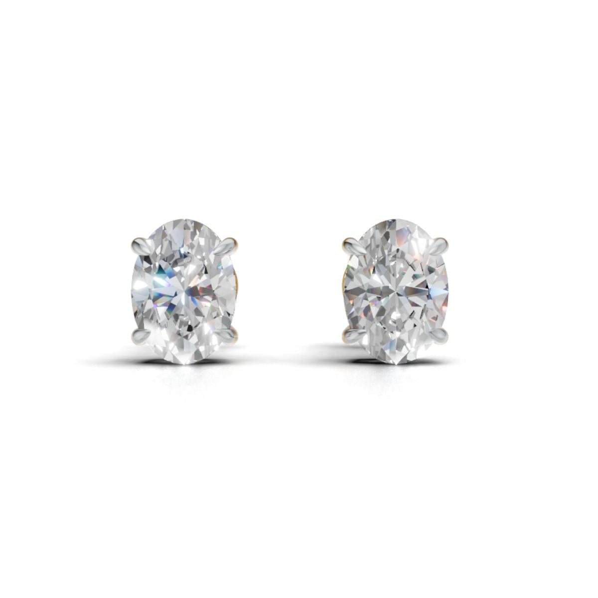 Avarta Sterling Silver 2 Carat Each Oval Solitaire Stud Earrings