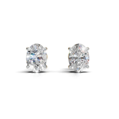 Avarta Sterling Silver 2 Carat Each Oval Solitaire Stud Earrings