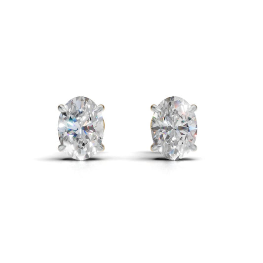 Avarta Sterling Silver 2 Carat Each Oval Solitaire Stud Earrings
