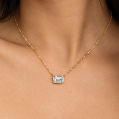 Petite Emerald-Cut Lab-Grown Diamond Pendant Necklace | Avarta Jewellery