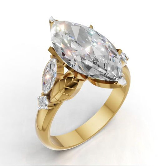 Best Seller Unique Marquise Cut 3ct Lab Grown Solitaire Diamond Engagement Ring in 14K, 18K Gold by Avarta Jewellery