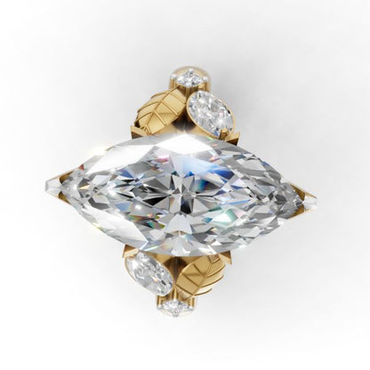 Best Seller Unique Marquise Cut 3ct Lab Grown Solitaire Diamond Engagement Ring in 14K, 18K Gold by Avarta Jewellery