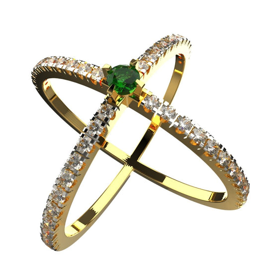 Avarta Jewellery 18k Gold Criss Cross Diamond Emerald Ring For Girls &amp; Women